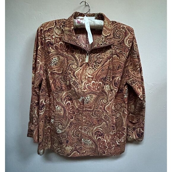 Zenergy by Chico's Women's Paisley Print Zip Front Jacket Size 1 Brown Stretch - Picture 1 of 9
